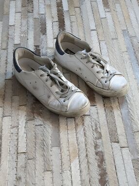Golden Goose Superstar Distressed White/Navy Suede Sneakers Size 38